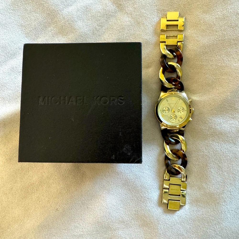 Michael Korz Runway Gold Dial Two Tone Steal Strap - women, adjustable band